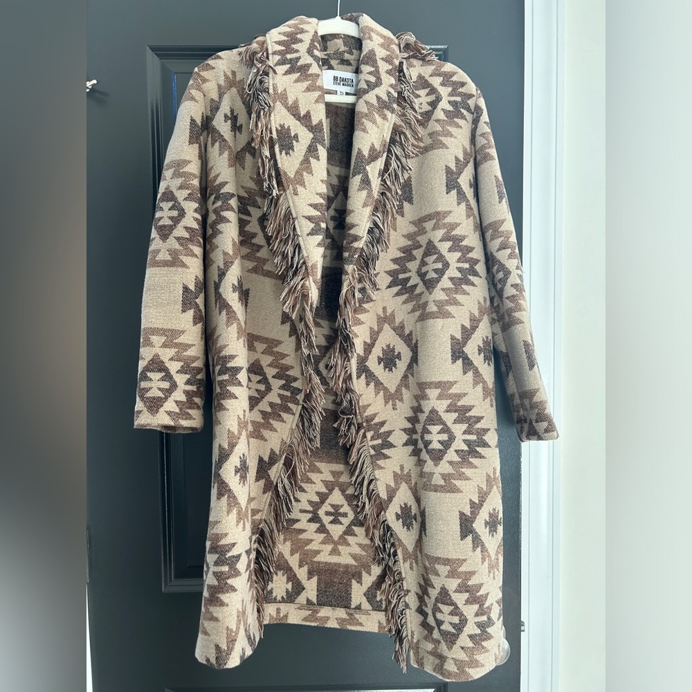 BB Dakota Steve Madden Fringe Western Southwest Fringe Open Front Coat XS